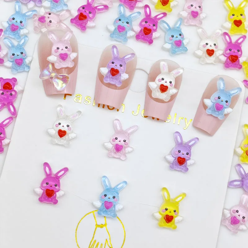 New cute Angel Love cartoon rabbit nail art accessory - Long-eared rabbit wearing nail decoration for nail art accessory view 2