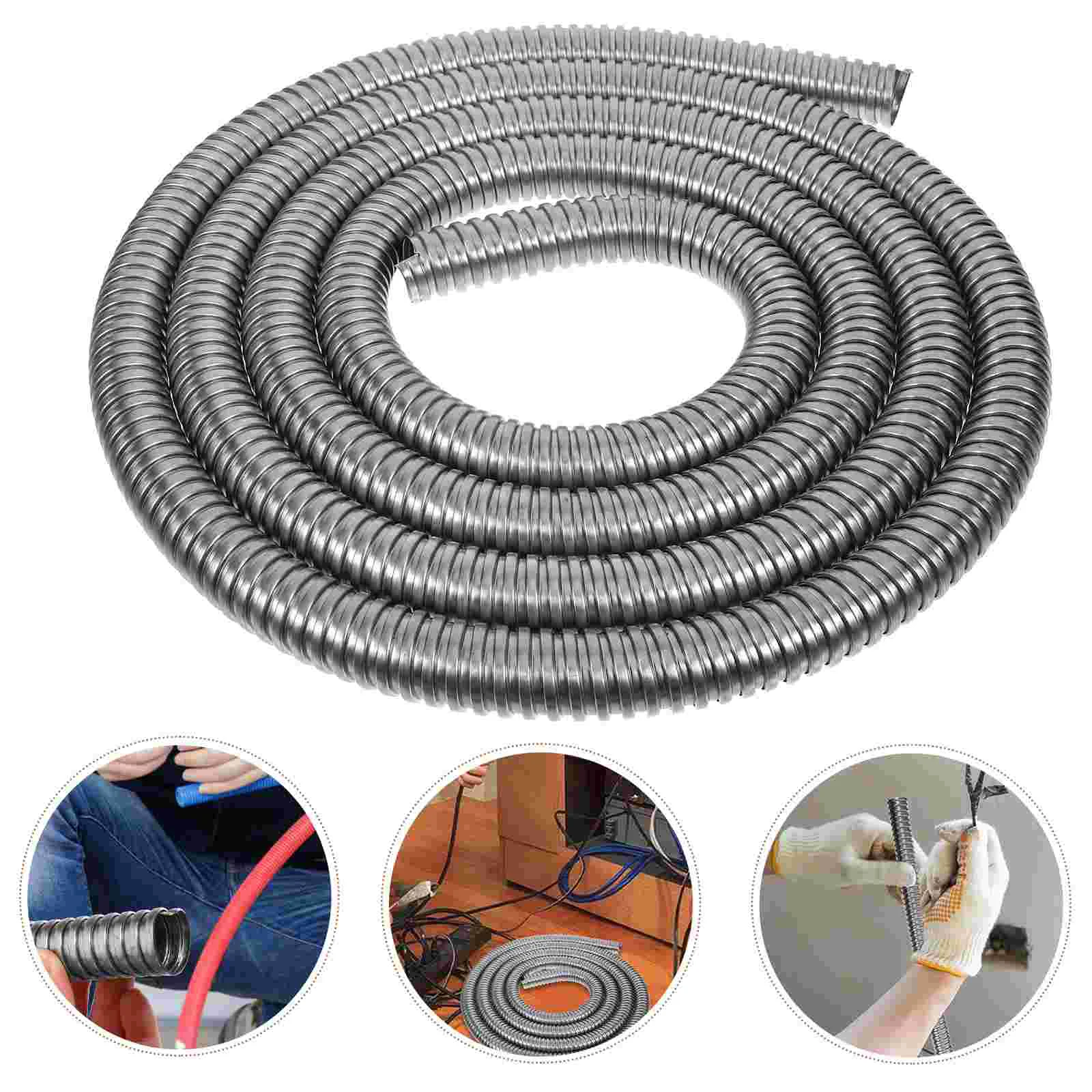 3 M Cable Protector Sleeve Coiled Tube Hose Wire Protection Stainless Steel Threaded