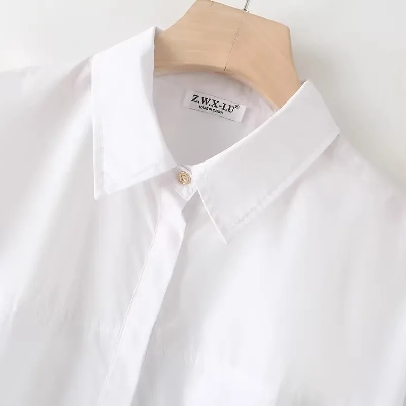 

ZAB Autumn New Women's Faion Design Cotton antung Hunting Sle irt with Belt Long Sve Street Sle Pure Color