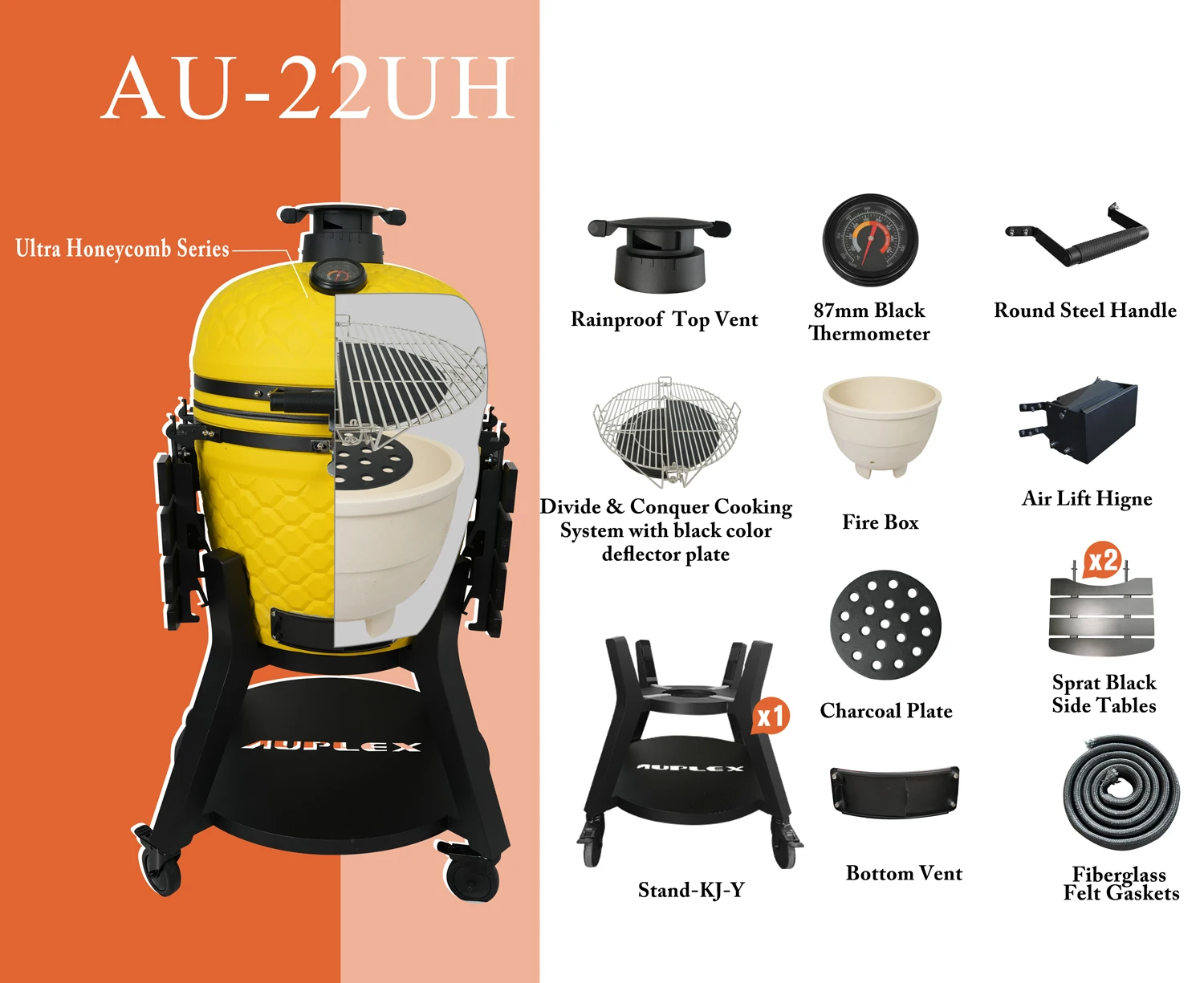 22 Inch Matte Ceramic Charcoal Kamado BBQ Grill Smoker Outdoor OEM Carbon Parrilla Asador Premium 2026 New Trend Series 3-5