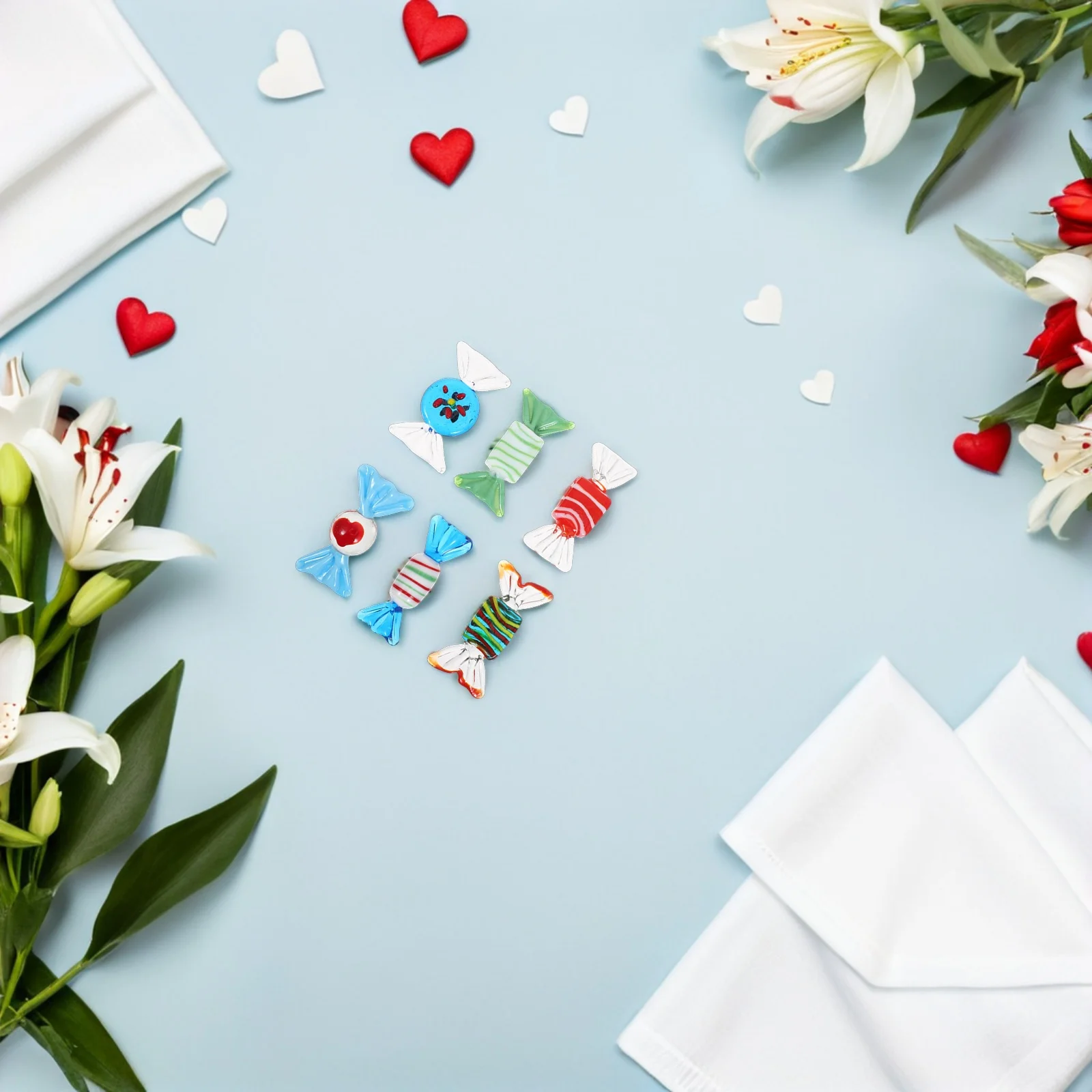 

6Pcs Faux Candy Decor Set Vibrant Glass Sweets Ornaments for Event Wedding Christmas Desktop Sweet Themed Decoration