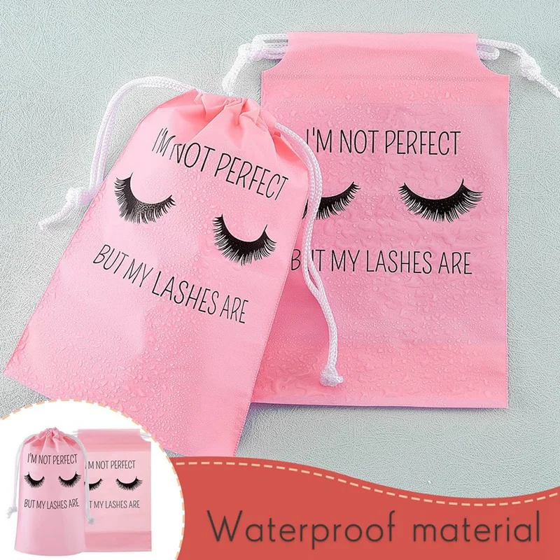 50Pcs Lash Aftercare Bags Eyelash Packaging Plastic Makeup Bag Portable Toiletry Pouch For Women With Black Drawstring