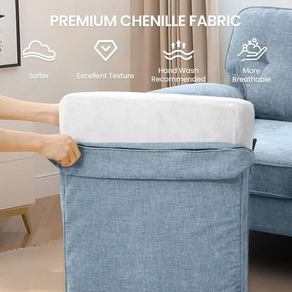 Sofá segmentado de 83 polegadas, sofá conversível em forma de L, medieval de 3 lugares, equipado com almofadas removíveis e laváveis