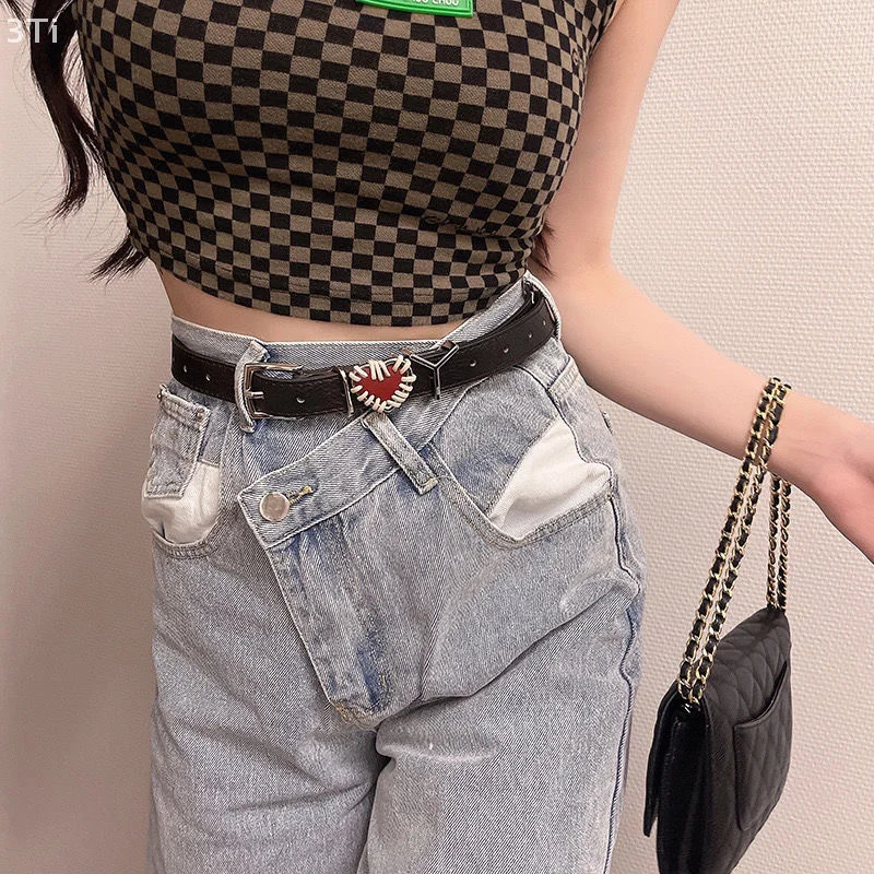 1 шт. ремень с красным сердцем в стиле ретро, модный ремень в винтажном стиле, маленький черный, коричневый, повседневный ремень из искусственной кожи в корейском стиле, ретро-ремень