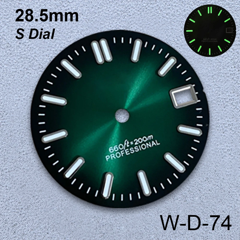 28.5mm S Logo Sunburst Dial Fit NH35/NH36/4R/7S Japanese Movement Green Luminous Diving High-Quality Watch Modified Accessories