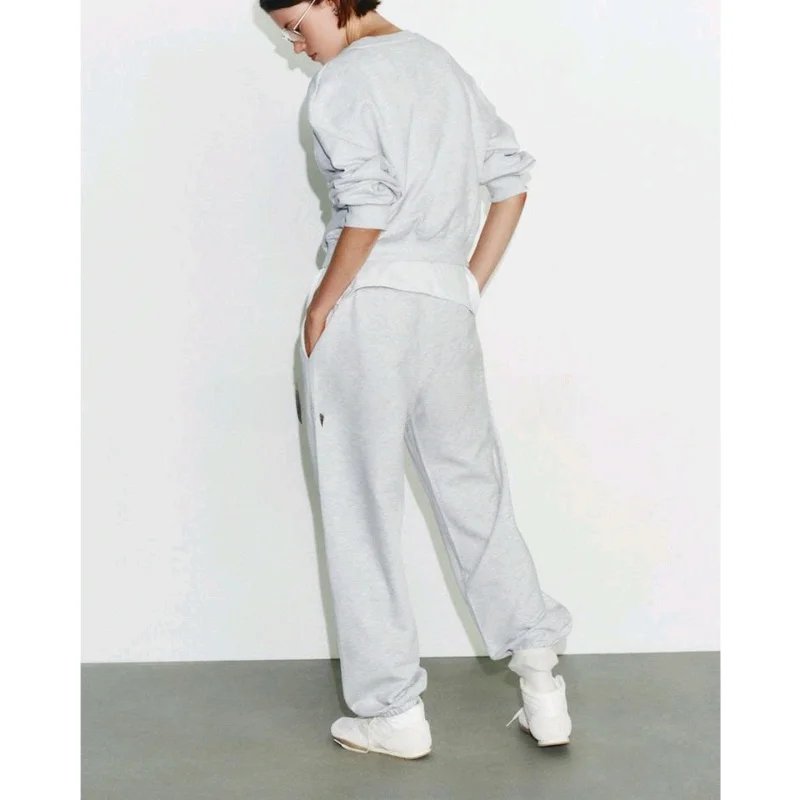 Comoda felpa rotonda allentata stampata Ne e pantaloni lunghi casual Set Faion per abbigliamento autunnale lungo in cotone da donna