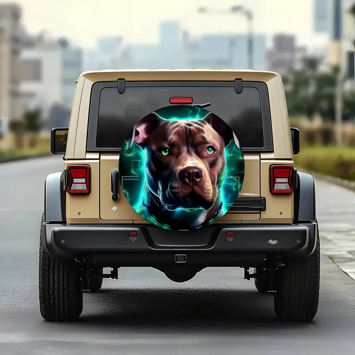 Cubierta de neumático de repuesto con diseño de Pitbull plano y lindo 2D: se adapta a la mayoría de SUV, camiones, campistas y vehículos recreativos - Cubierta de rueda de poliéster duradera con vibra