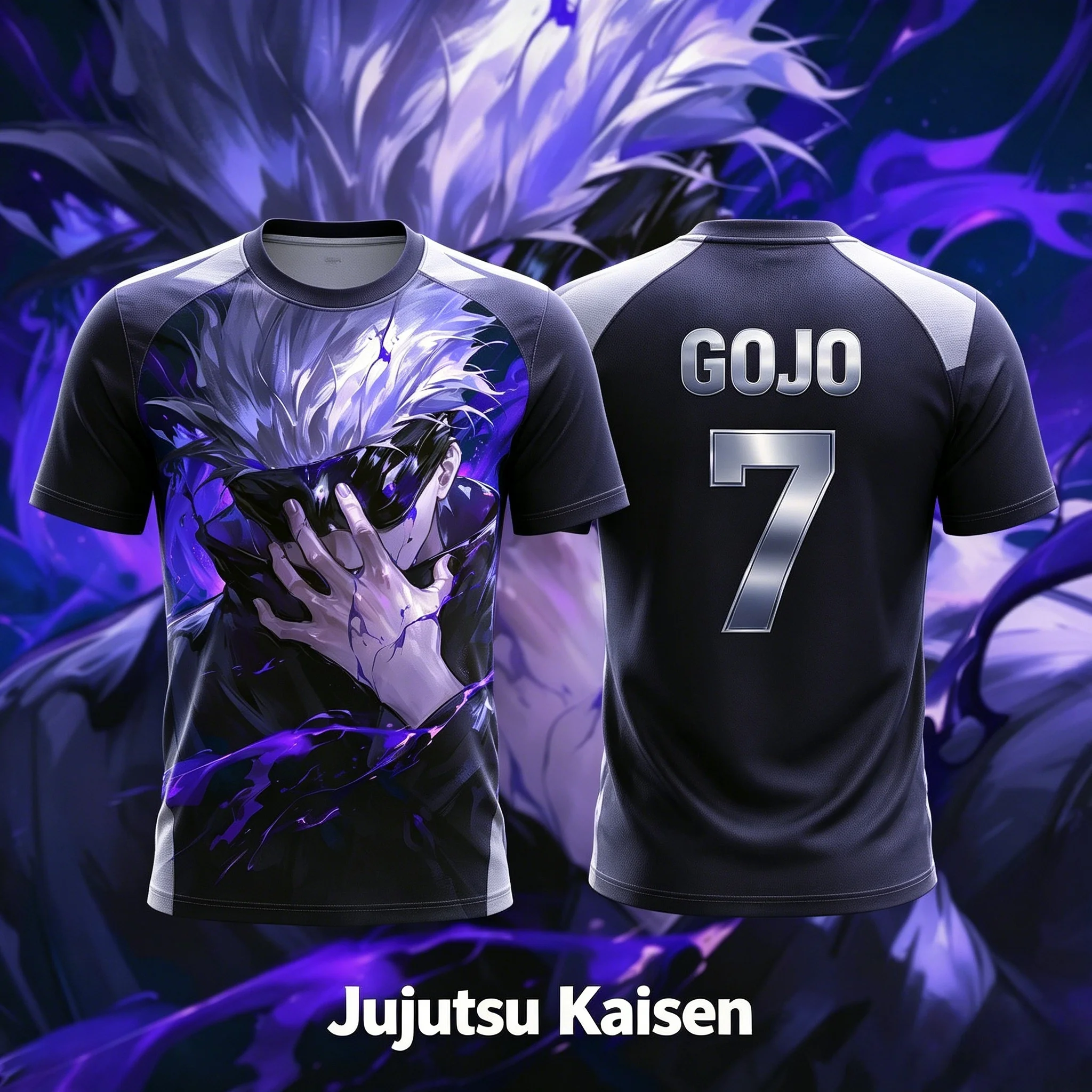 2026 Summer Jujutsu Kaisen Gojo Satoru Purple 3D Print Sports Jersey Oversized Anime Fan Tee