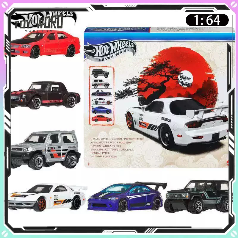 

New Hot Wheels JLB23 Silver Label 6 Pack Japanese Mazda Toyota Honda Alloy Car Collectible Model Set Birthday Toys Gift