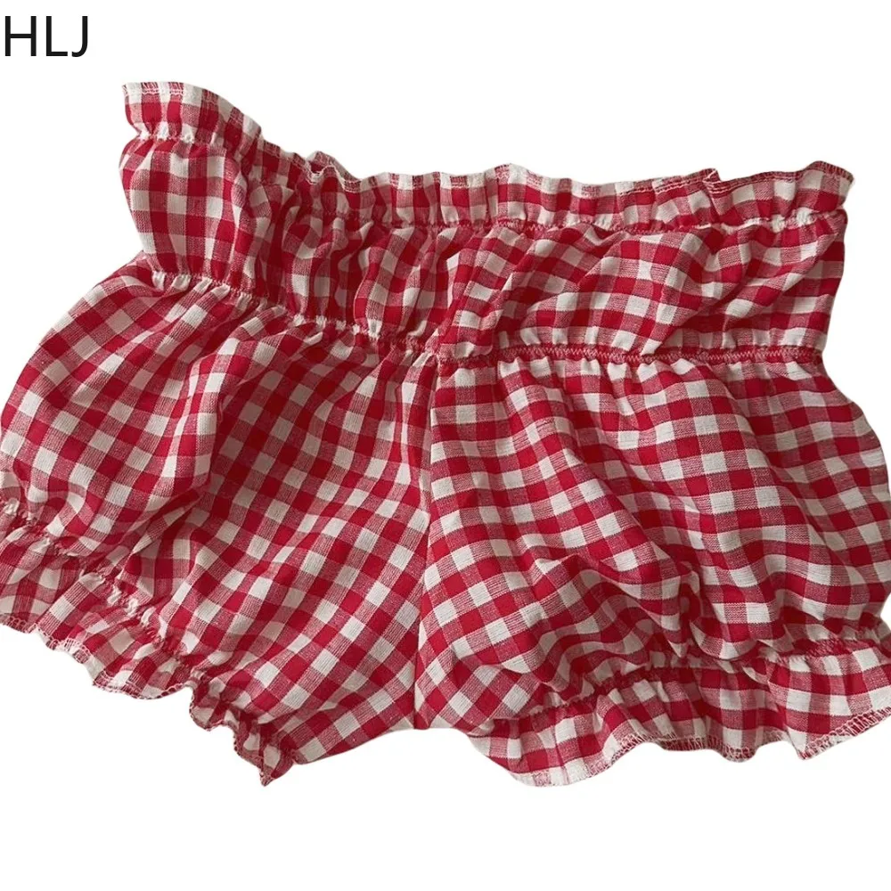 HLJ Y2K Cherry Print Fashion Ruffle Shorts Two Piece Sets For Women V Neck Sleeveless Tank Top And Ruched Shorts Street Outfits