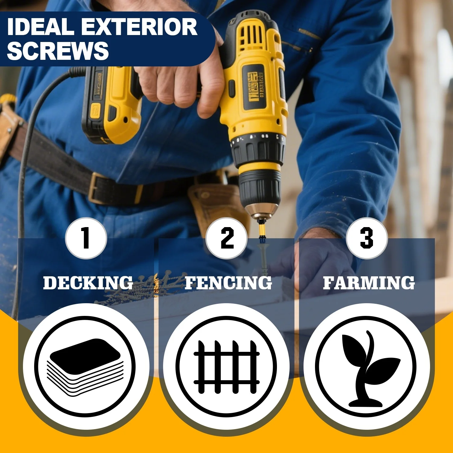 VKKM # 8 黄色の梅の花ヘッド木ネジは、テラスのメンテナンス、キャビネットの組み立て、軽量構造に適しています。