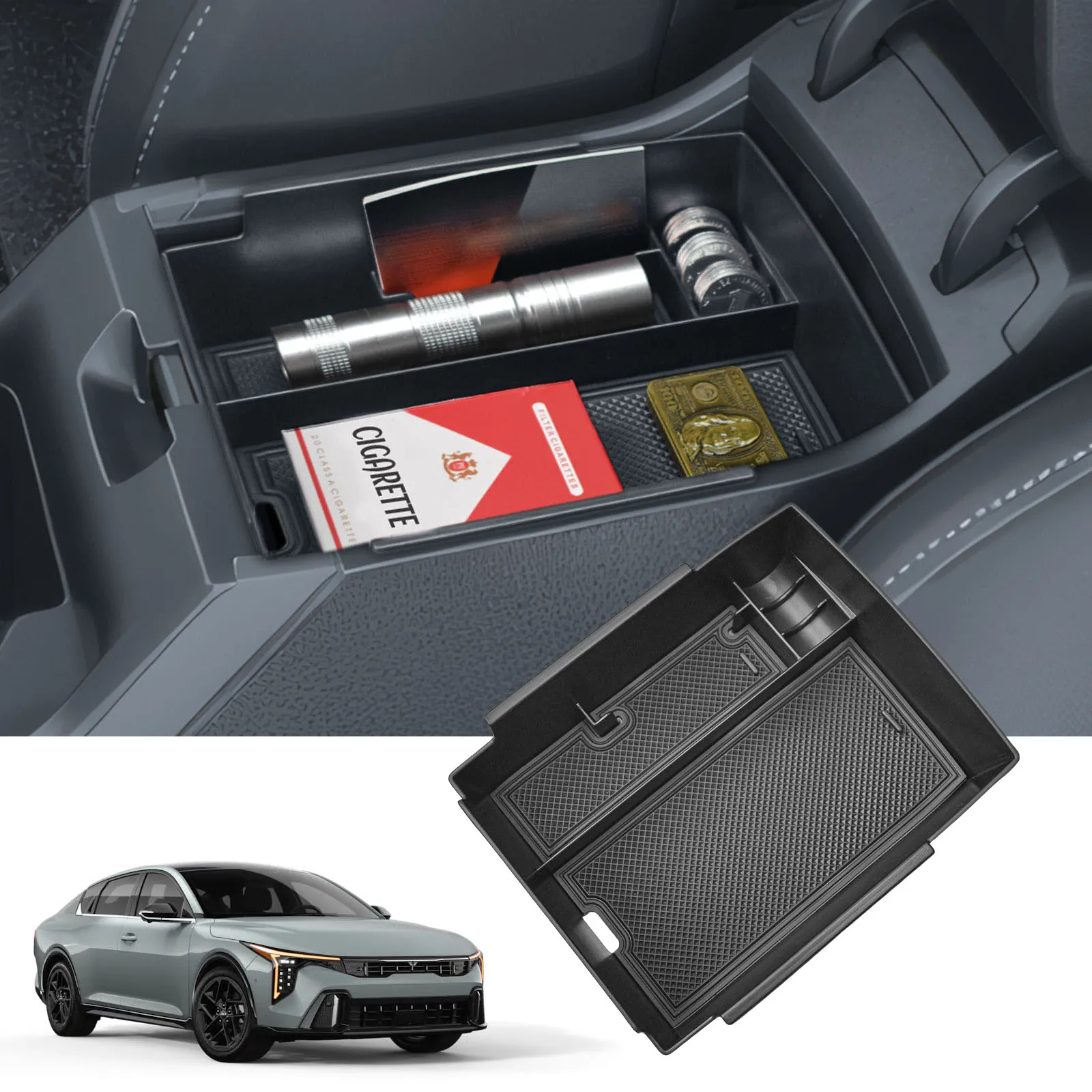 

Sixthsmoy For Kia K4 2025 Center Console Storage Box Organizer Armrest Storage Tray Interior Accessories Center Console Car Box
