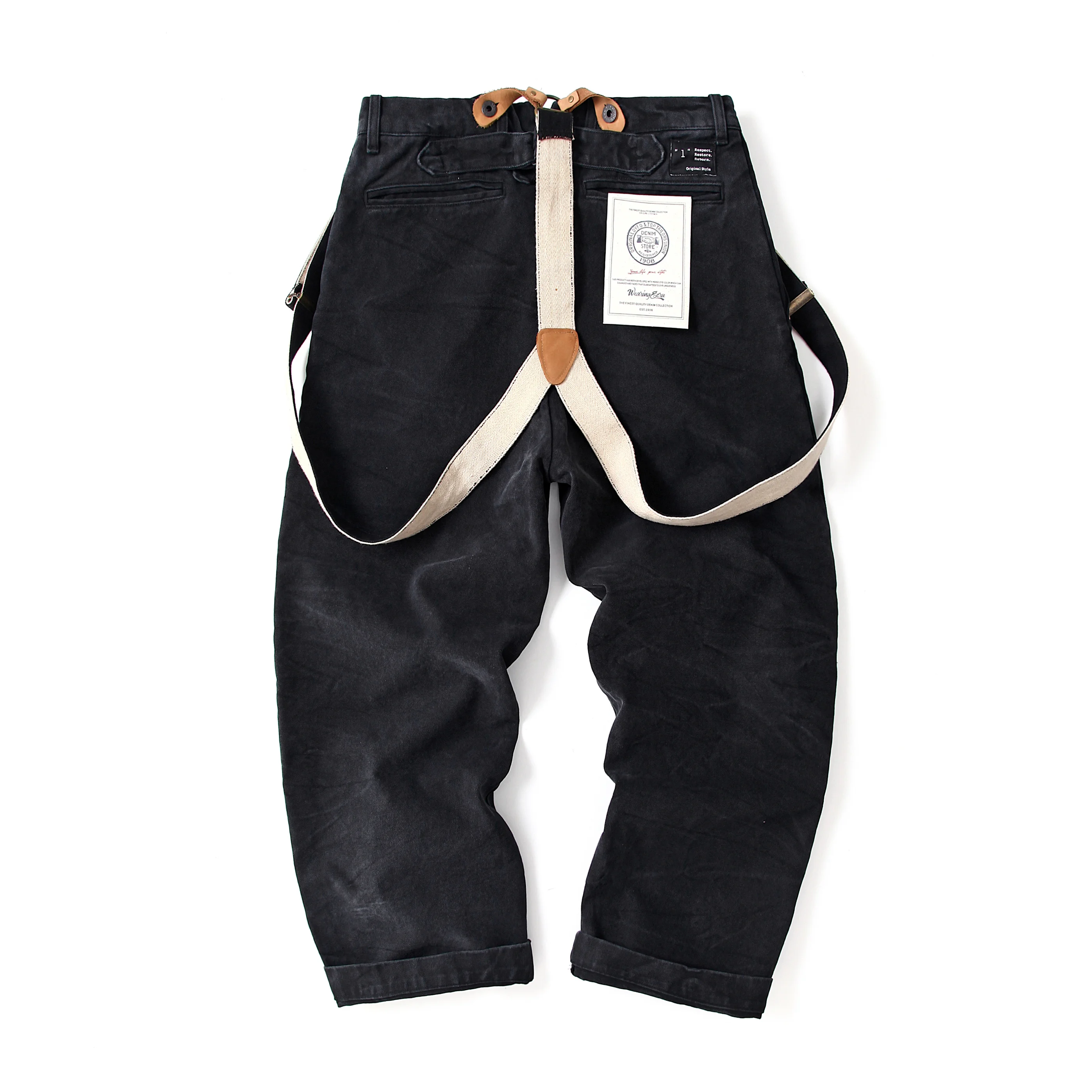 World War II Heavyweight 100% Cotton Washed Canvas Overalls - Durable Loose Straight Men's Lumberjack Casual Workwear Pants