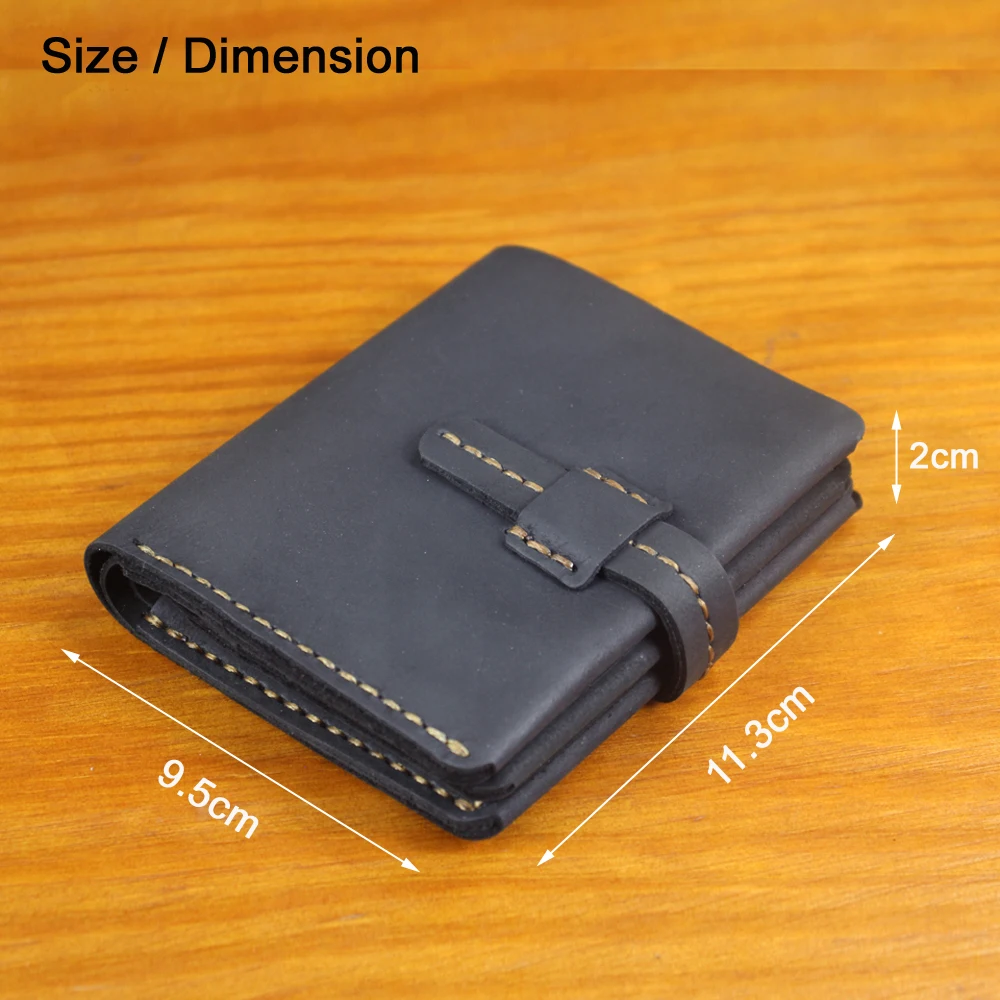 Luxury Handmade Crazy Horse Genuine Leather Wallet Men Purse Short Money Clip with Hasp Male Money Bag Bifold Card Wallet Gift