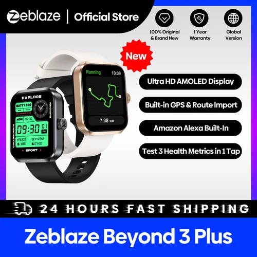 Reloj inteligente Zeblaze Beyond 3 Plus con GPS, pantalla AMOLED de 1,78 pulgadas, GPS incorporado y Amazon Alexa, para hacer/reparar llamadas telefónicas, reloj inteligente 3ATM