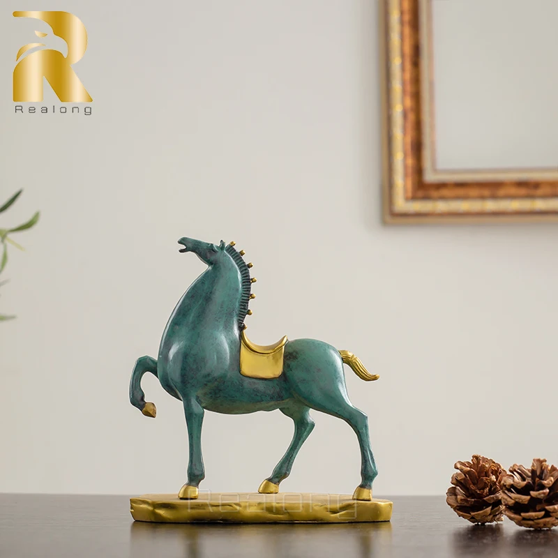 Bronze Horse Statue Bronze Patina Horse Sculpture Horse Feng Shui Ornaments Figurine For Home Office Decoration Gifts