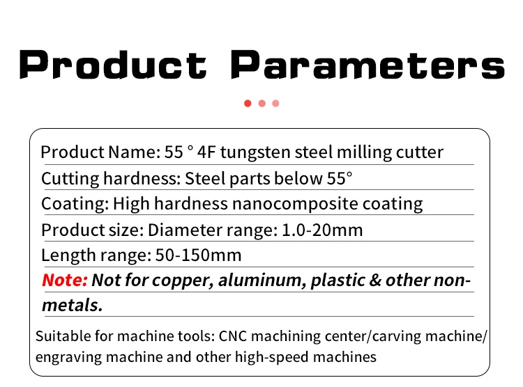 4-schneidiger Hartmetall-Schaftfräser HRC55 mit verlängertem geradem Schaft, CNC-Werkzeug mit hochharter Beschichtung für flachen Boden – Detail 6