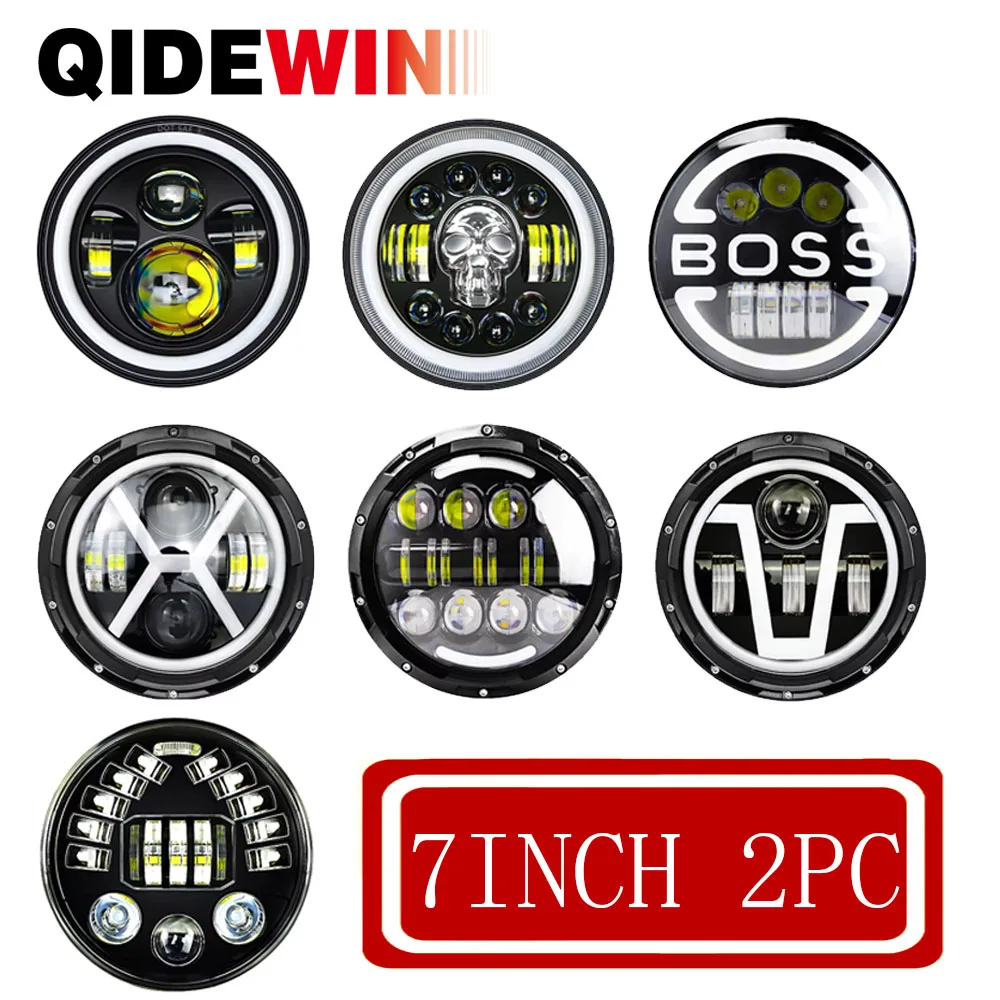 2pc 7 Inch Motorcycle LED Headlight Cafe Racer for Yamaha Harley Road Jeep Wrangler Jk Halo Angel Eyes 7