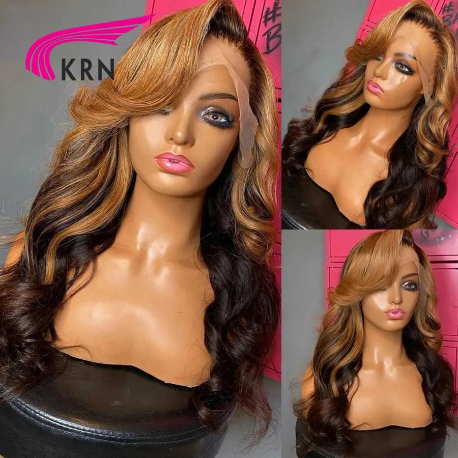 KRN 250 Density Highlight Color 13x4 Lace Front Wig with Side Part Blonde Remy Brazilian Hair 13x6 Lace Wigs for Women