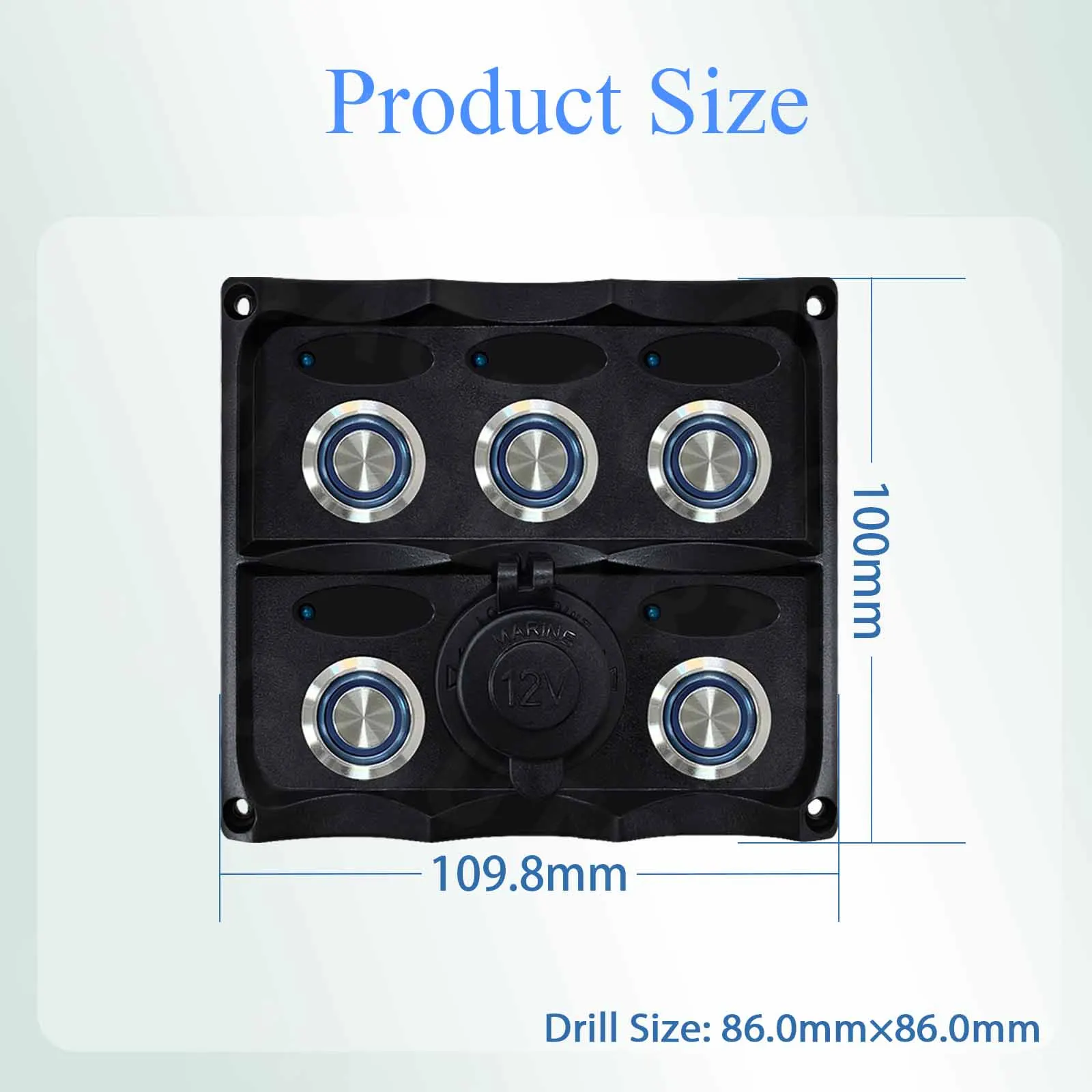 12V/24V Marine Boat Car RV Dashboard Switch Panel with Blue LED Cigarette Lighter Socket–Pre-wired for Truck 4x4 Off-Road Jeep