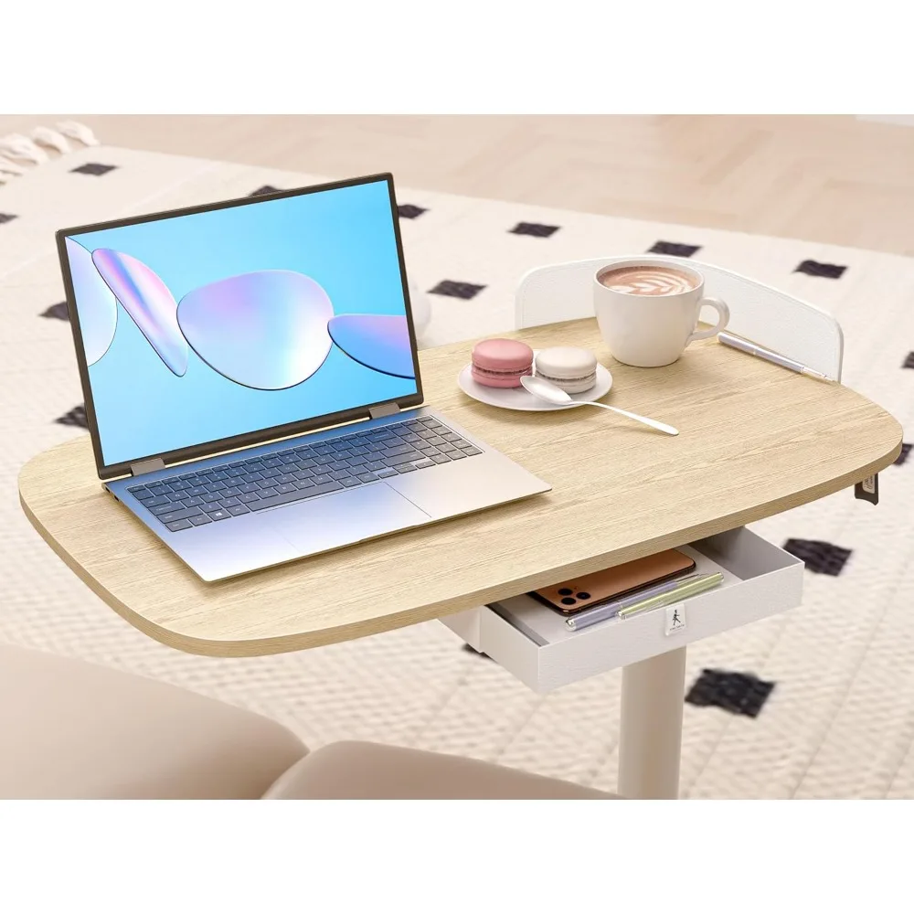 Rolling Desk Adjustable Height with Drawer and Wheels Portable Small Standing Desk Pneumatic