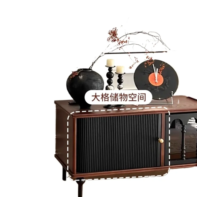 

French retro solid wood TV cabinet, living room storage cabinet integrated with black American light luxury and antique style