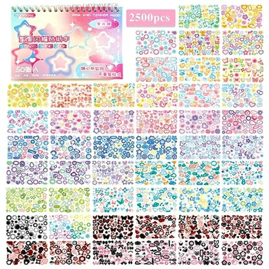 

2500PCS Kpop Photocard Stickers Book - Glitter, Butterfly, Heart, Ribbons Deco Stickers for,Girls, Boys