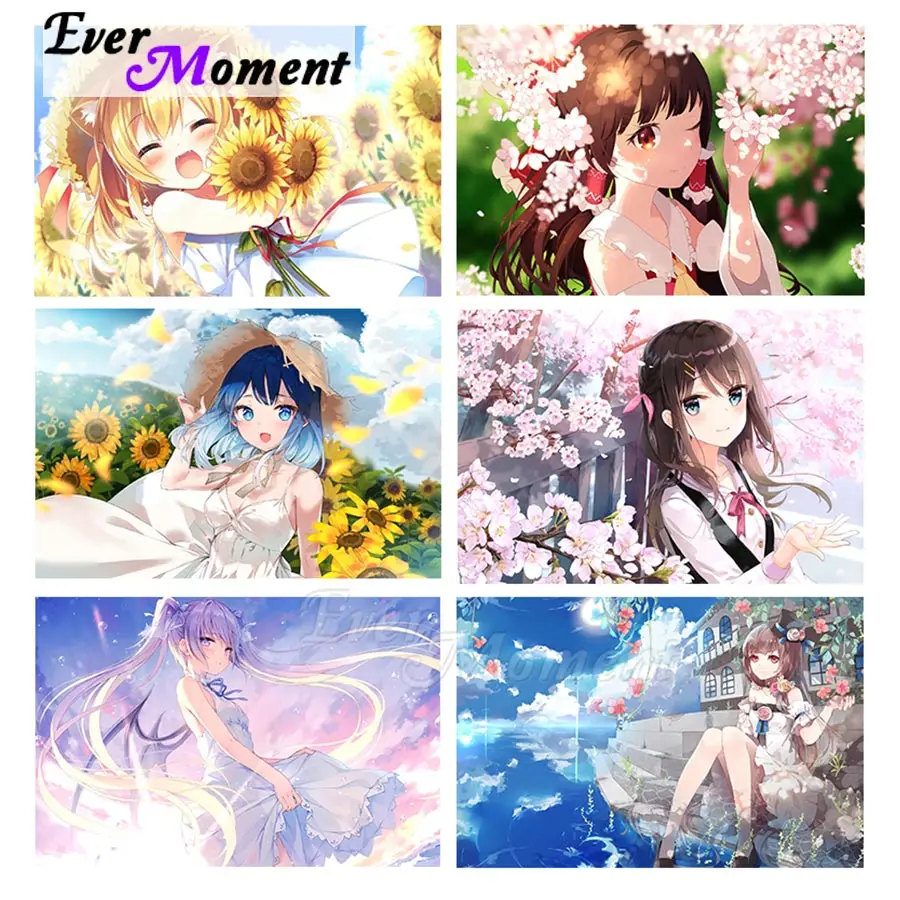 Ever Moment Diamond Painting Diamond Embroidery 5d Cross Stitch Kits Anime Girl Full Square Resin Drill Wall Décor Gift ASF2394