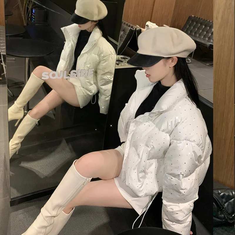 Nuove donne autunno inverno piumino 2025 nuovo cappotto corto Parka moda coreana colletto alla coreana giacca di pane tuta sportiva solida