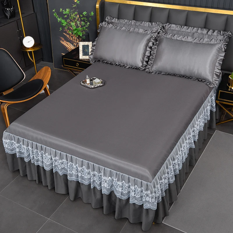 Bed Linen Bedspread Wrap Around Solid Microfiber Luxury Hotel Quality Fabric Bedroom Gathered Lace Ruffled Bedding Bed Skirt