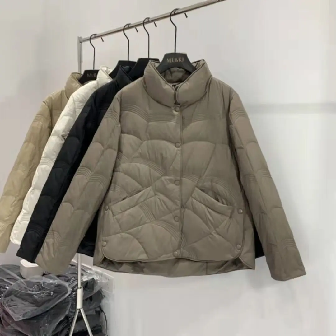 Doudoune courte et légère pour femme, avec col montant ample, à la mode, en duvet de canard blanc, pour jeunes enfants, nouvelle collection hiver