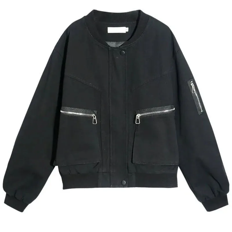 معطف قصير المرأة ربيع الخريف 2025 سترة أنيقة تحمل شعار لعبة البيسبول الأمريكية الرجعية أبلى زي بيسبول ملابس علوية الجوكر الإناث المد القمم