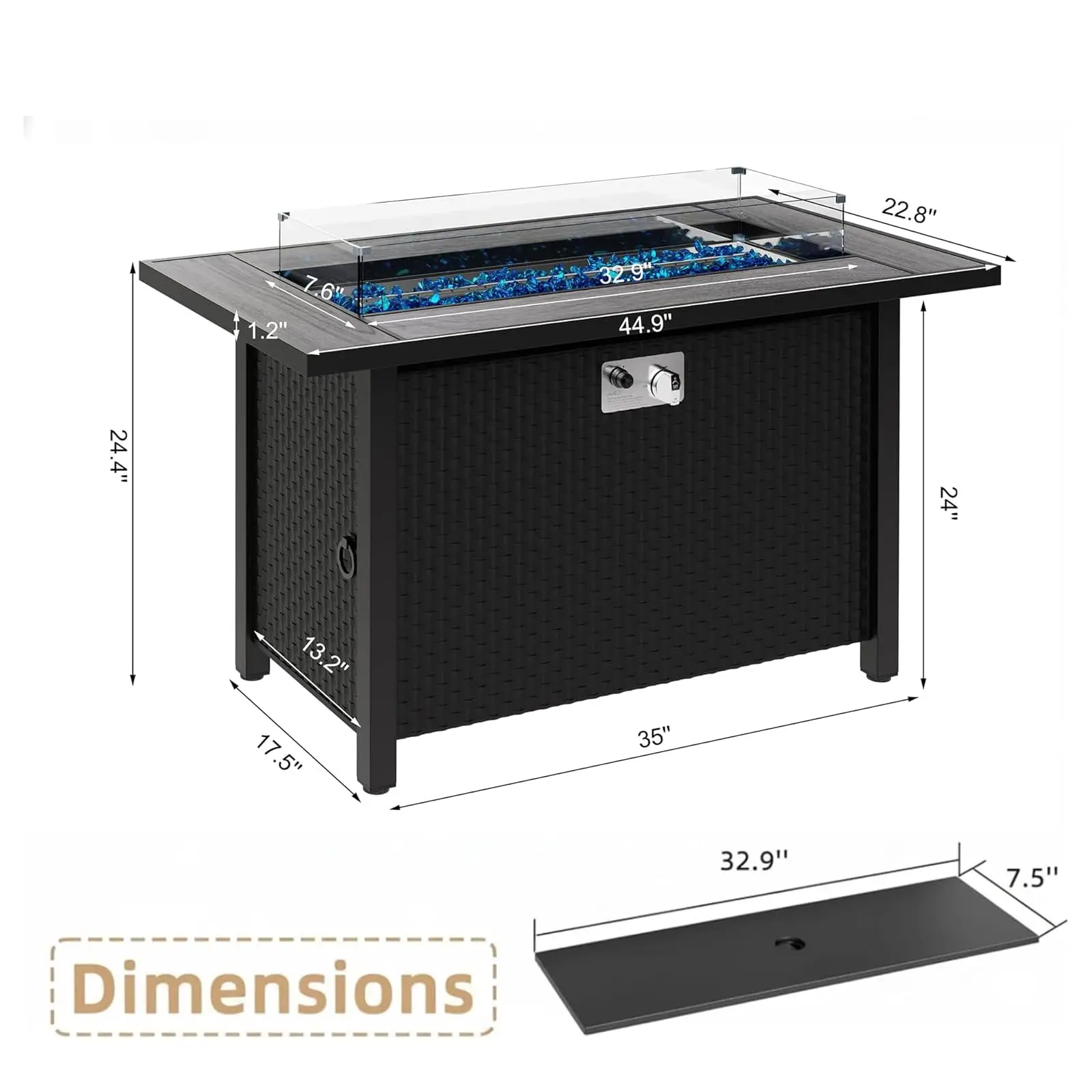 45 Inch Propane Fire Pit Table, 50,000 BTU Outdoor Gas Fire Pit for Patio & Backyard, 2-in-1 Firepit Dining Table with