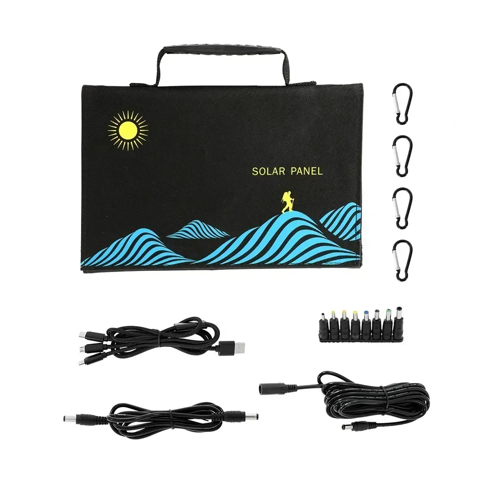 2024 New Portable 120W Solar Panel Folding Bag USB+DC Output Solar Charger Outdoor Power Supply Mobile Phone Generator