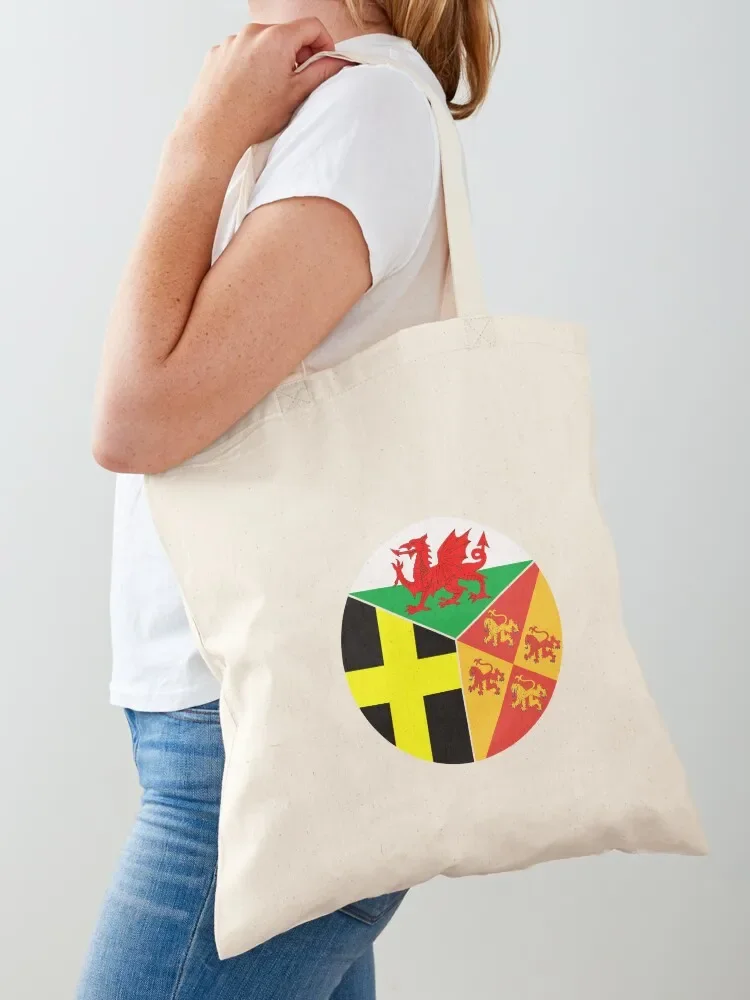 Baneri Cymru Dewi Sant Owain Glynd?r, Flags of Wales St David and Owain Glynd?r Tote Bag