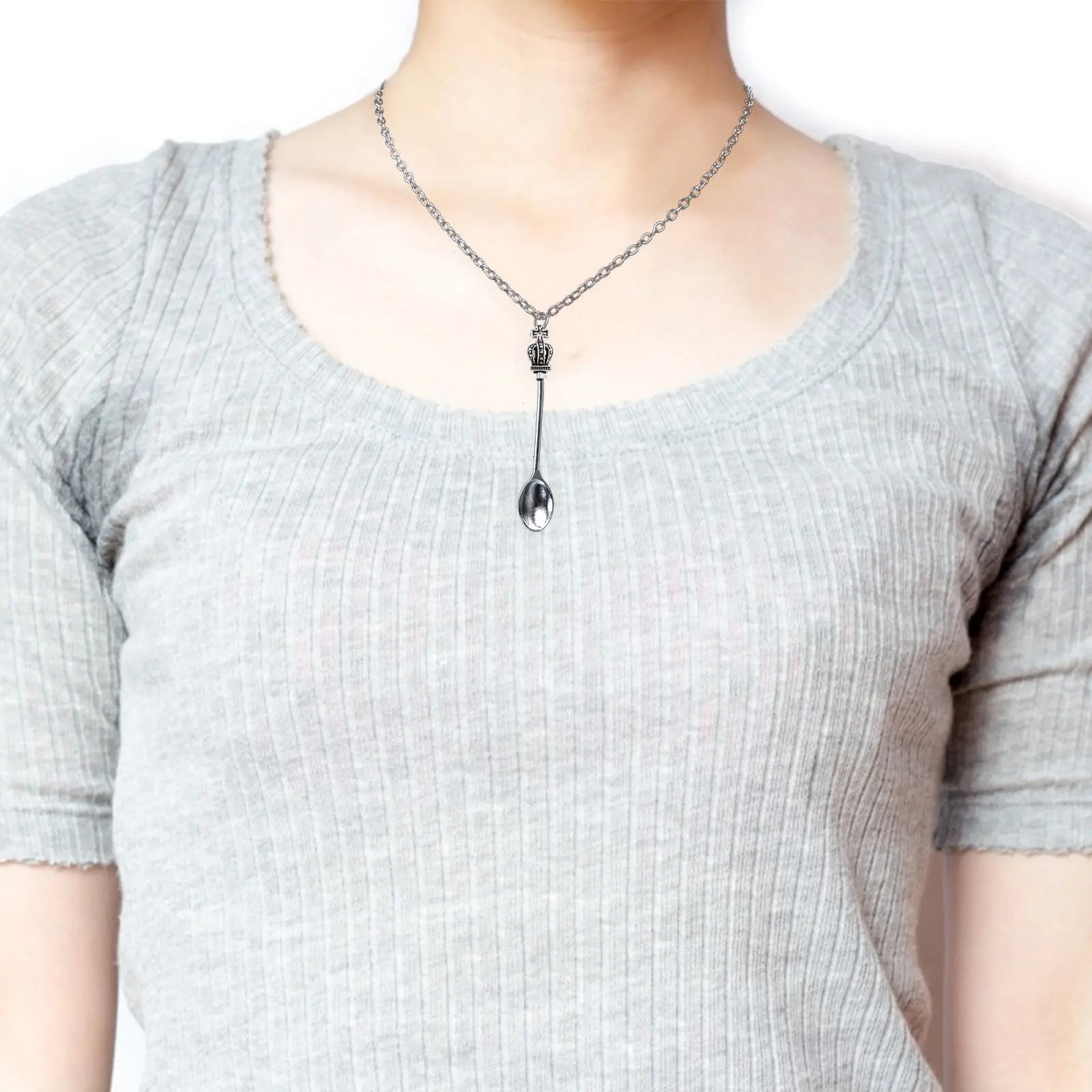 2Pcs Crown Spoon Pendant Necklace Vintage Style Creative Clavicle Chain Jewelry Gift for Women Birthday Wedding Anniversary