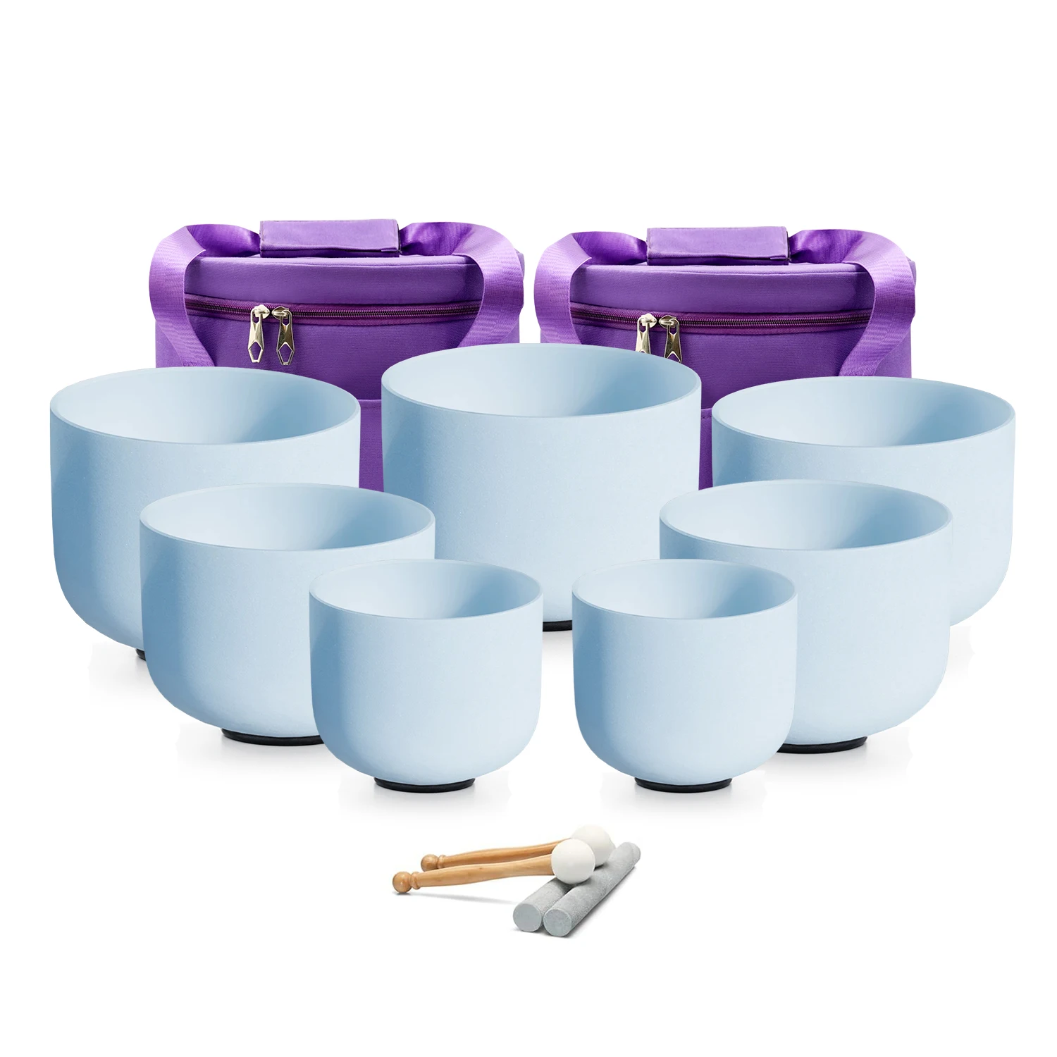 Hey-eun 7-12inch Baby Blue Crystal Singing Bowl Set of 7pcs Chakra Sound Ball with Bag