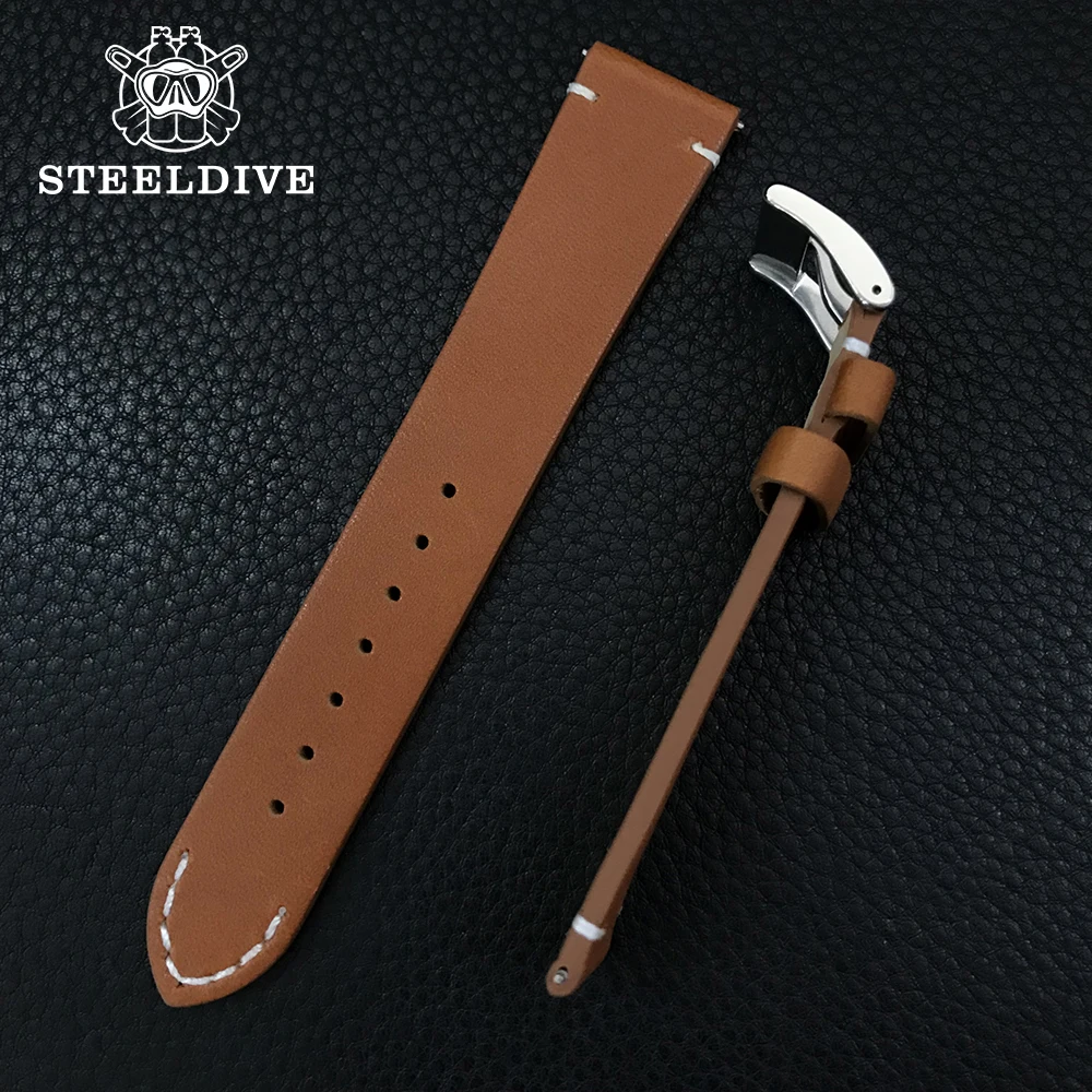 STEELDIVE Official Leather Watch Strap 20MM Width Brown Spare Watch Band SD2503