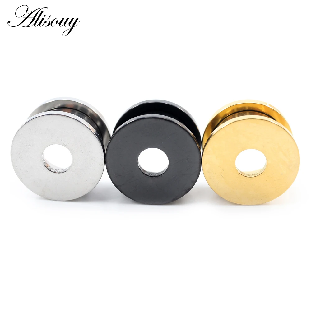 Alisouy 2PCS Stainless Steel Hollow Hole Screw Thread Ear Gauges Tunnels Plugs Expander Stretcher Earrings Piercing Body Jewelry