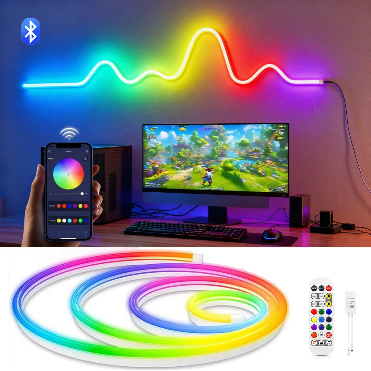 Smart RGBIC LED Strip Neon Lamp WS2811 Bluetooth/WIFI VersionTuya App Control Dreamcolor Ambinet Tape 5V USB Plug/24V EU US Plug