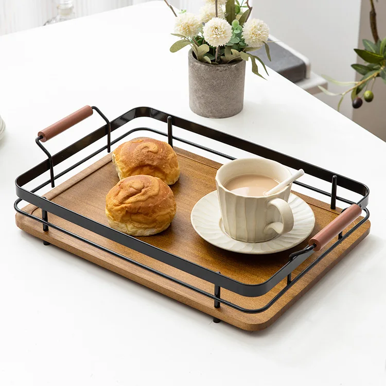 hot saltHouselin Luxury Eco-Friendly Wood Serving Tray with Handle Customized Plateau De Service En Bois
