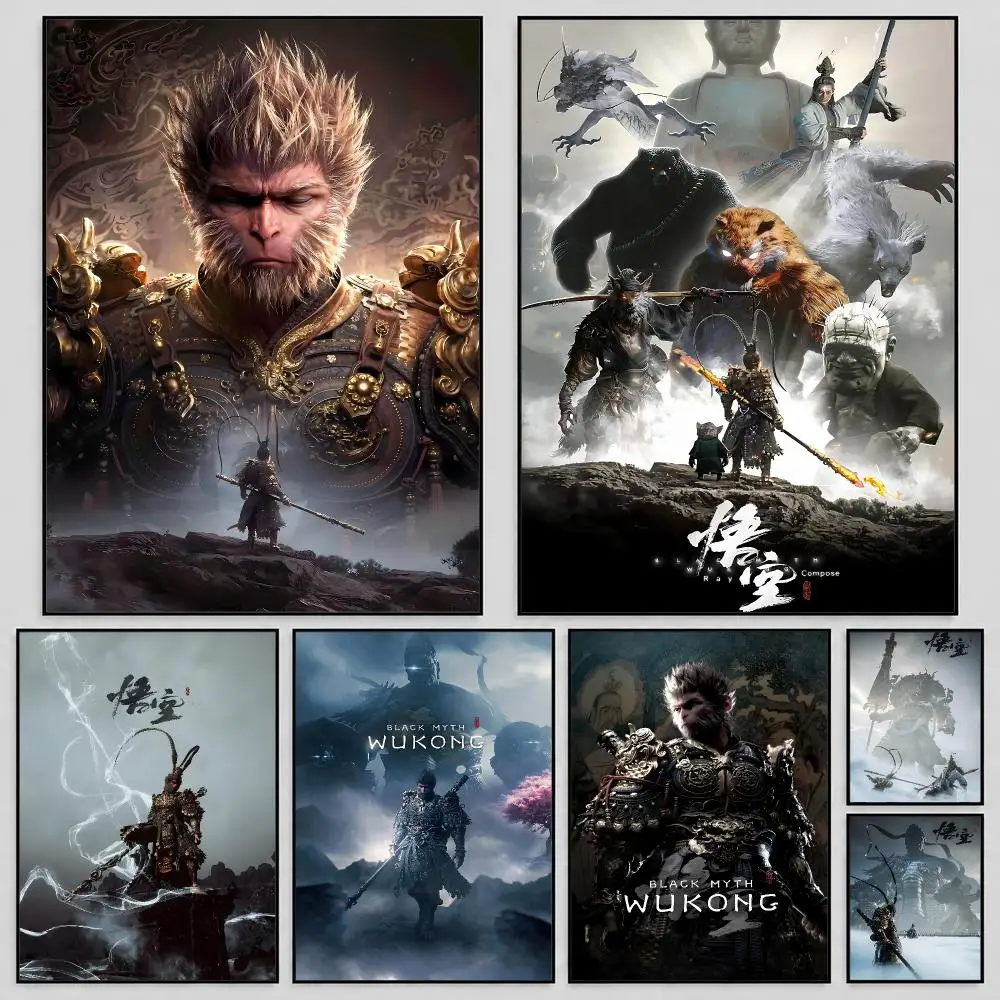 Game Black Myth Wukong Sun Wukong Poster Self Adhesive PP Wall Art HD Gaming Room Bedroom Living Room Decor Apartment Gift