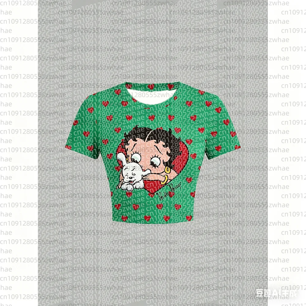 26 Betty Boop Women's Casual Cartoon Pattern Short Sleeve T-shirt Summer Y2k Women's Top 90s Top Pattern Sexy Umbilical T-shirt view 6