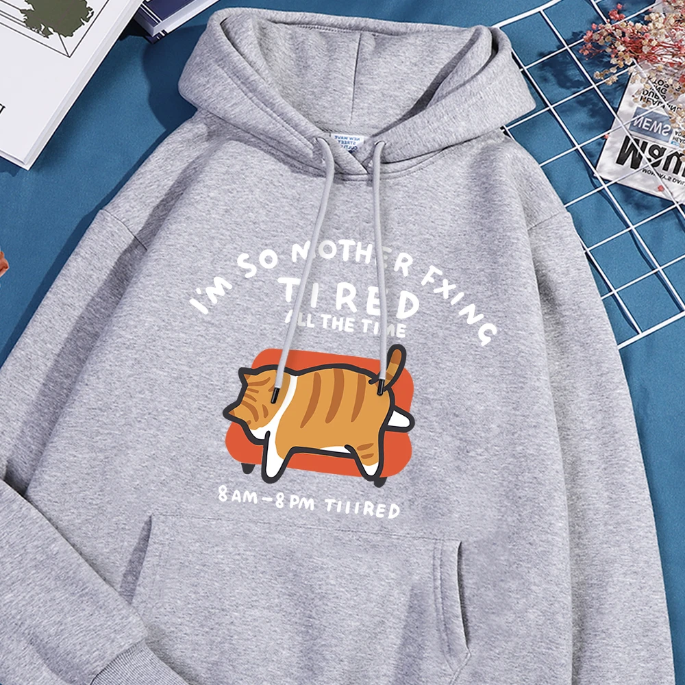 Orange Cat Lying On The Sofa White Printing Women Hooded Leisure Oversized Sport Shirts Sporty Simple Hoodies Versatile Clothes