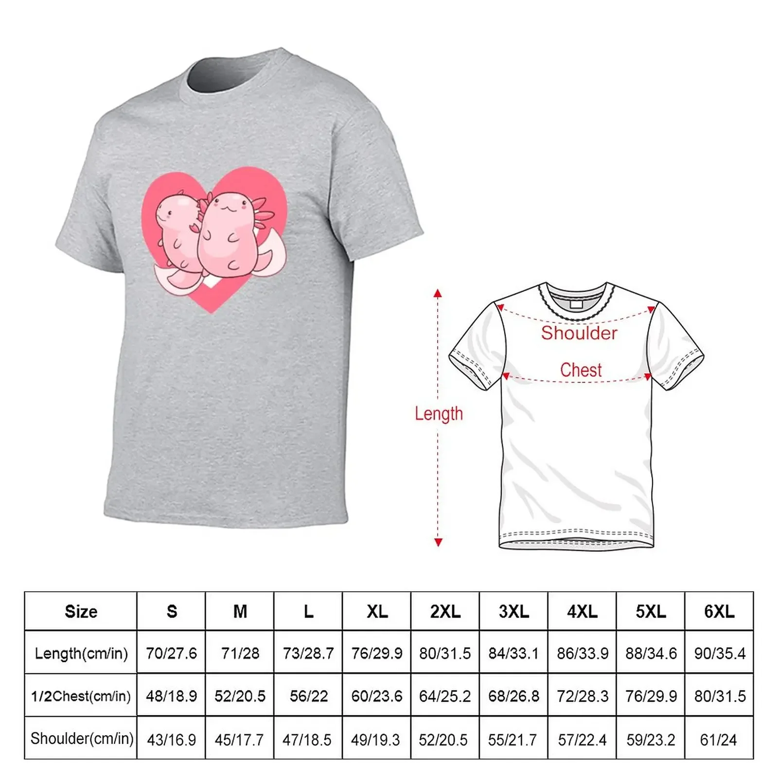 Cute Axolotl Heart T-Shirt blanks plus size tops mens clothes