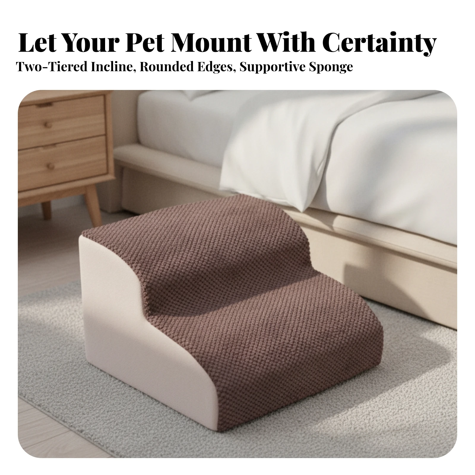 2-Tier Pet Staircase High Density Pet Stairs with Two Tiers Dog Stairs with Two Tiers Comfortable for Small Dogs, Bed, Sofa