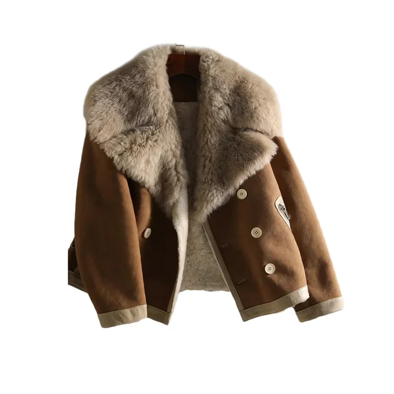 Lamb Wool Coats Women Winter Fur One-piece Plus Velvet Thickened Design Sense Niche Casual Tops Lapel High-end Clothing Ladies