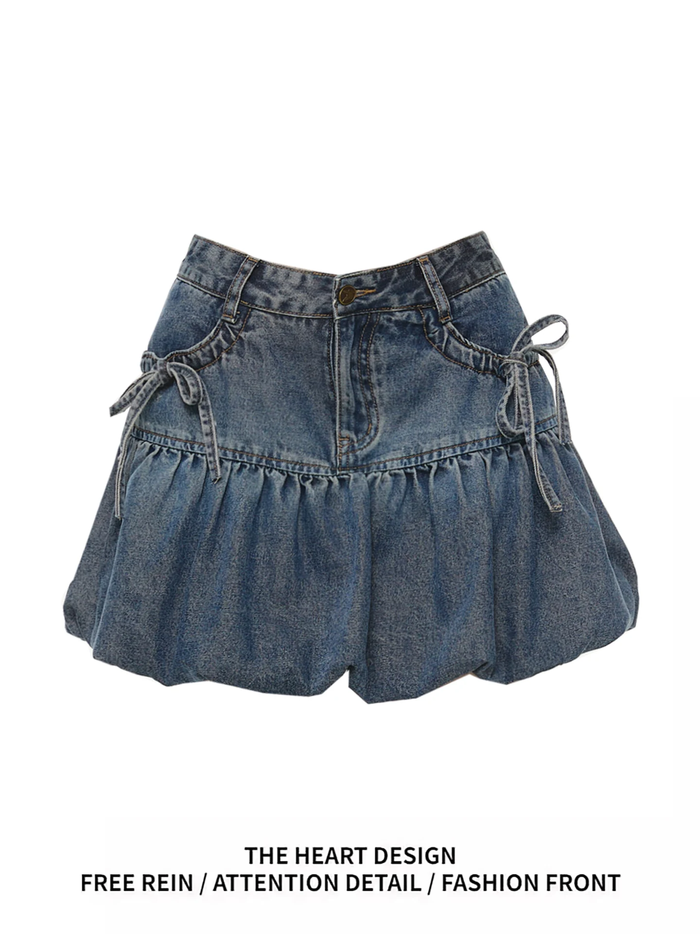 

Ретро-юбка-блумер из денима с завязками, с завышенной талией, утягивающая, в американском стиле, женская, летняя, новинка 2026 года, А-силуэт