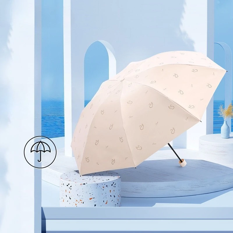 

Black Lining UV Protection Umbrella, Swan Pattern Lightweight Compact, Rain Sun Dual-Use, Windproof Sturdy Durable for Travel