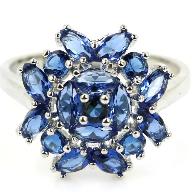 Кольца из искусственного серебра 925, кольца в форме цветка, зеленый изумруд, швейцарский синий топаз, танзанит, золотой цитрин, перидот